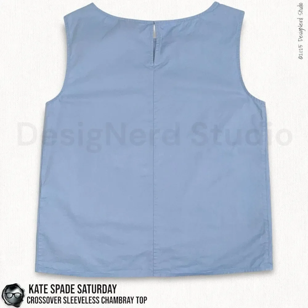 VINTAGE KATE SPADE SATURDAY CROSSOVER SLEEVELESS POPLIN SHIRT IN CHAMBRAY BLUE